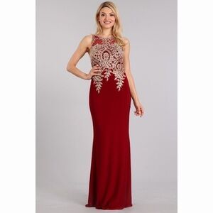 SLEEVELESS Burgundy Gold Sexy Dress
